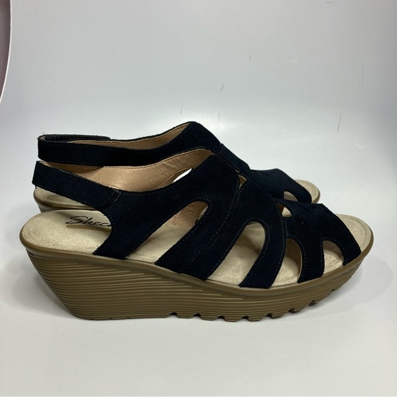 Skechers wedge platform Sandals navy blue size 10 - Picture 3 of 6